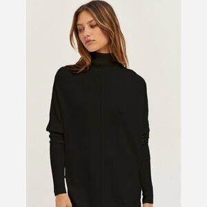 Dolman Sleeve Turtleneck Sweater Top – Relaxed Fit with Side Cut-Outs
